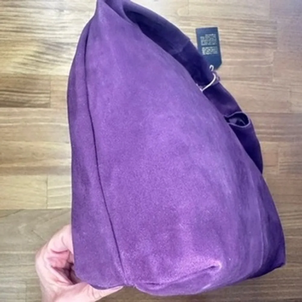 Deep Purple Genuine Suede Hobo Bag Slouchy Shoulder Purse NWT